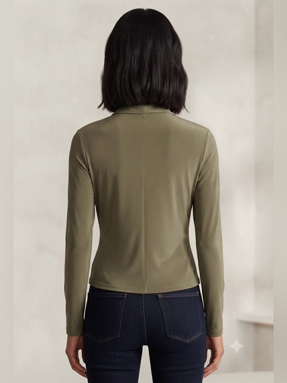 DKNY Olive Green Surplice Crossfront Long Sleeve Knit Top Size L - Picture 4 of 12